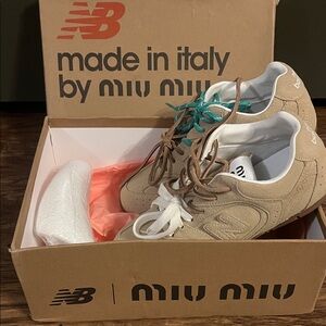 Miu Miu Beige and Teal Sneakers
